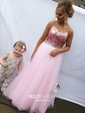 Ball Gown Strapless Sequin Tulle Prom Dresses With Beading