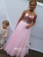 Ball Gown Strapless Sequin Tulle Prom Dresses With Beading