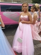 Ball Gown Strapless Sequin Tulle Prom Dresses With Beading