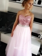 Ball Gown Strapless Sequin Tulle Prom Dresses With Beading