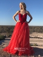 Ball Gown V-neck Velvet Tulle Ruffle Prom Dresses