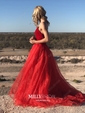 Ball Gown V-neck Velvet Tulle Ruffle Prom Dresses