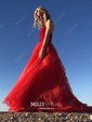 Ball Gown V-neck Velvet Tulle Ruffle Prom Dresses