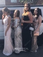 Trumpet/Mermaid Scoop Neck Tulle Sweep Train Beading Prom Dresses