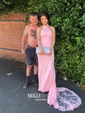 Mermaid High Neck Jersey Prom Dresses With Appliques