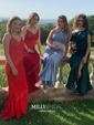 Sheath/Column Off-the-shoulder Satin Modest Prom Dresses