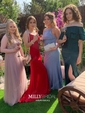 Sheath/Column Off-the-shoulder Satin Modest Prom Dresses