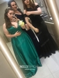 Ball Gown/Princess Sweep Train V-neck Satin Pockets Prom Dresses