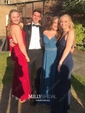 Sheath/Column V-neck Floor-length Jersey Prom Dresses With Appliques