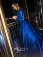 Ball Gown V-neck Satin Tulle Modest Prom Dresses With Appliques
