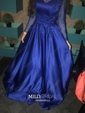 Ball Gown V-neck Satin Tulle Modest Prom Dresses With Appliques