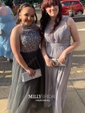 Ball Gown High Neck Tulle Cut Out Prom Dresses With Beading