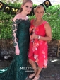 Mermaid Illusion Long Sleeves Lace Prom Dresses With Appliques