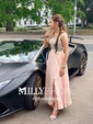 A-line V-neck Floor-length Backless Chiffon Prom Dresses With Beading