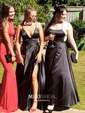 Black Ball Gown V-neck Satin Prom Dresses With Ruched