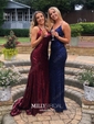 Mermaid V-neck Backless Sparkly Sequin Prom Dresses