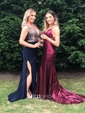 Trumpet/Mermaid Sweep Train V-neck Sequined Prom Dresses