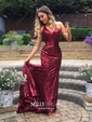 Trumpet/Mermaid Sweep Train V-neck Sequined Prom Dresses