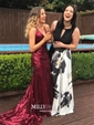 Trumpet/Mermaid Sweep Train V-neck Sequined Prom Dresses