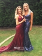 Trumpet/Mermaid Sweep Train V-neck Sequined Prom Dresses