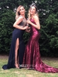 Trumpet/Mermaid Sweep Train V-neck Sequined Prom Dresses