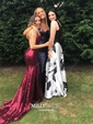 Mermaid V-neck Backless Sparkly Sequin Prom Dresses