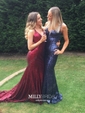 Mermaid V-neck Backless Sparkly Sequin Prom Dresses