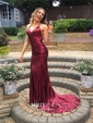 Trumpet/Mermaid Sweep Train V-neck Sequined Prom Dresses