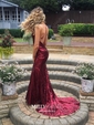 Trumpet/Mermaid Sweep Train V-neck Sequined Prom Dresses