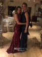 Mermaid V-neck Backless Sparkly Sequin Prom Dresses