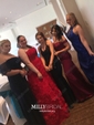 Mermaid Halter Satin Cut Out Beaded Prom Dresses