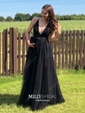 A-line Floor-length V-neck Tulle Split Front Prom Dresses