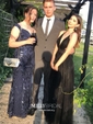 Black A-line V-neck Floor-length Tulle Prom Dresses With Split
