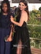 Black A-line V-neck Floor-length Tulle Prom Dresses With Split