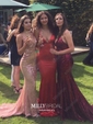 Trumpet/Mermaid Sweep Train V-neck Sequined Prom Dresses