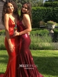 Mermaid V-neck Backless Sparkly Sequin Prom Dresses