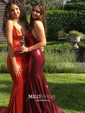 Trumpet/Mermaid Sweep Train V-neck Sequined Prom Dresses