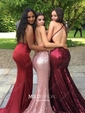 Trumpet/Mermaid Sweep Train V-neck Sequined Prom Dresses