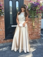 Princess Scoop Neck Satin Floor-length Beading Prom Dresses