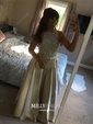 Princess Scoop Neck Satin Floor-length Beading Prom Dresses