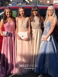 Ball Gown Illusion Satin Cut Out Prom Dresses With Beading