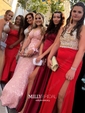 Trumpet/Mermaid V-neck Lace Sweep Train Appliques Lace Prom Dresses