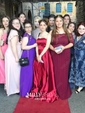 Burgundy Ball Gown Strapless Satin Prom Dresses
