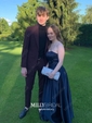 Burgundy Ball Gown Strapless Satin Prom Dresses