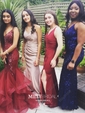 Sheath/Column Floor-length V-neck Silk-like Satin Ruffles Prom Dresses