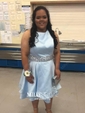 A-line Scoop Neck Satin Homecoming Dresses With Beading
