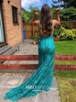 Burgundy Mermaid V-neck Lace Backless Prom Dresses