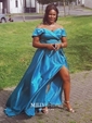 Ball Gown Off-the-shoulder Satin Modest Prom Dresses With Ruched