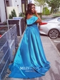 Ball Gown Off-the-shoulder Satin Modest Prom Dresses With Ruched