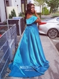 Ball Gown/Princess Sweep Train Off-the-shoulder Satin Split Front Prom Dresses